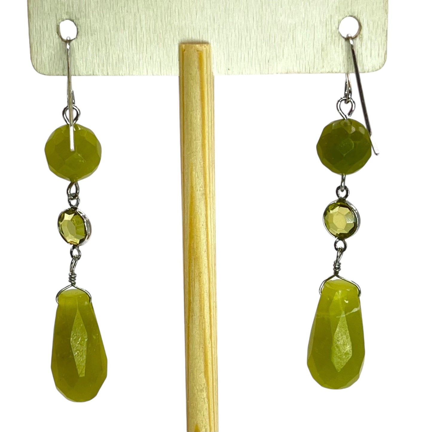 Silver Tone Beaded Drop Dangle Womens Earrings Green Earthy Trendy Bohemian