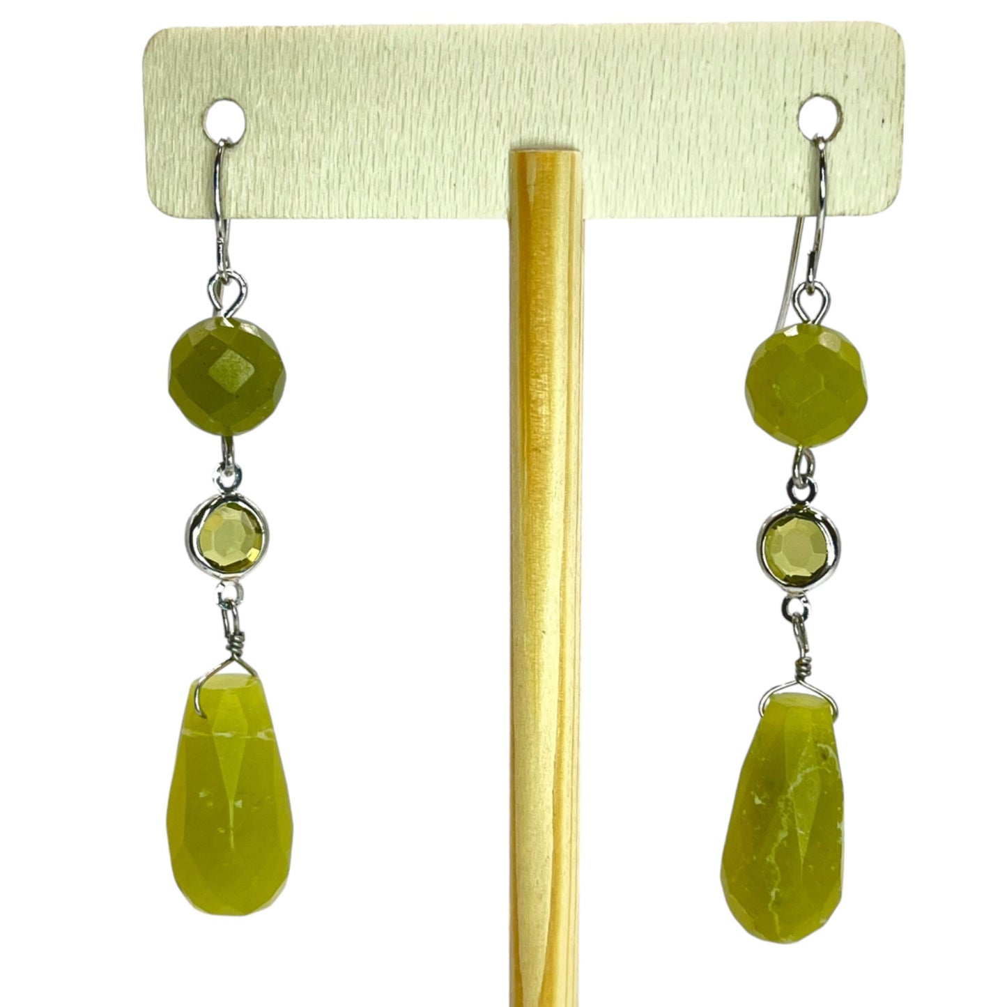 Silver Tone Beaded Drop Dangle Womens Earrings Green Earthy Trendy Bohemian