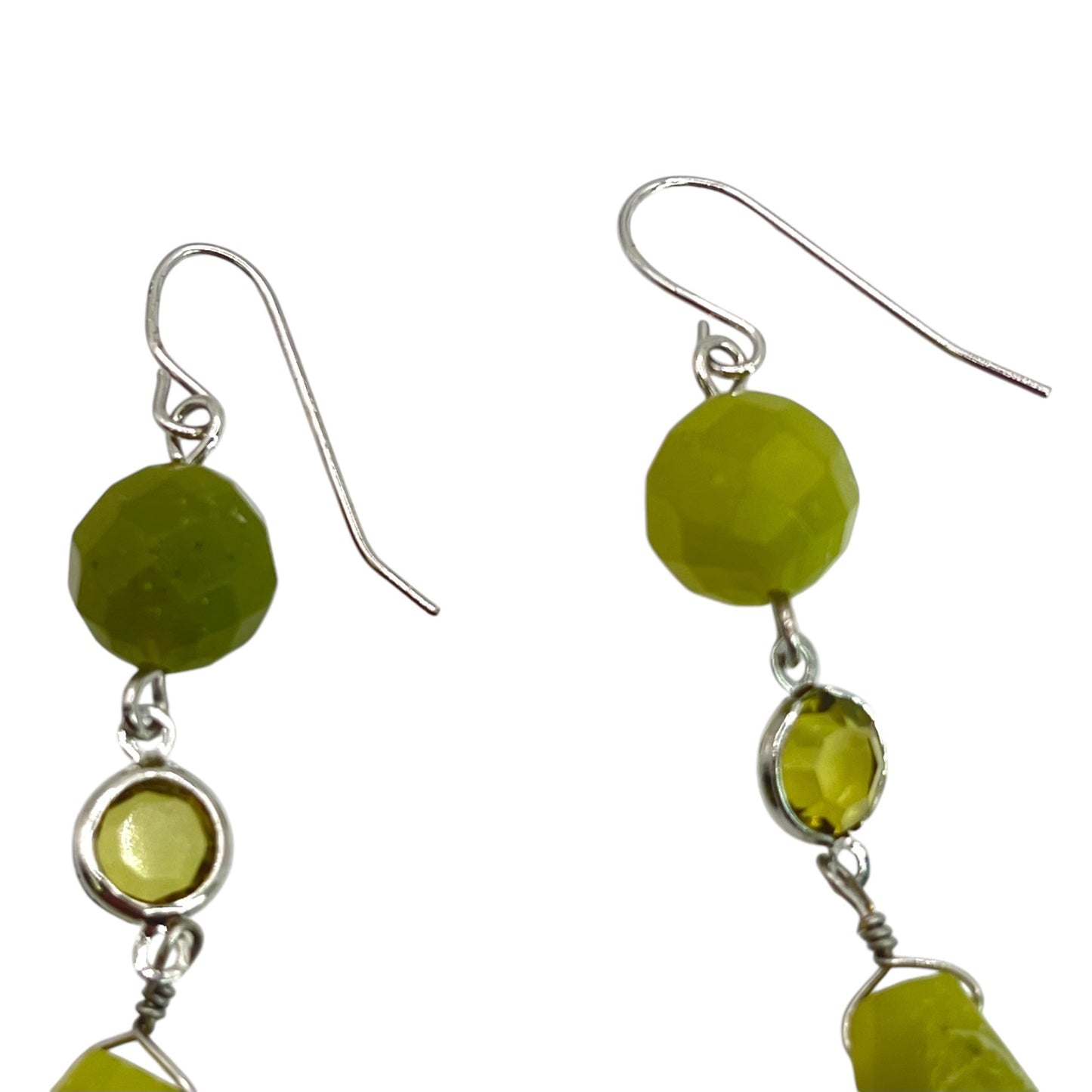 Silver Tone Beaded Drop Dangle Womens Earrings Green Earthy Trendy Bohemian