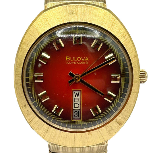 Men's Bulova 17J 1973 Clipper Red Vertical Day Date Vintage N3 1973 - RUNS