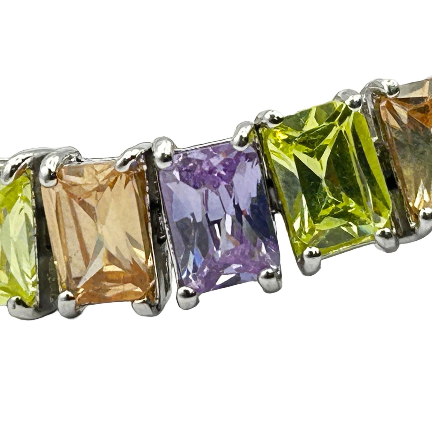 Colored CZ Rhodium Plated 925 Sterling Silver 7" Tennis Bracelet - 33 Stones