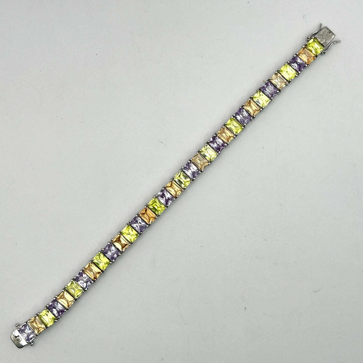 Colored CZ Rhodium Plated 925 Sterling Silver 7" Tennis Bracelet - 33 Stones