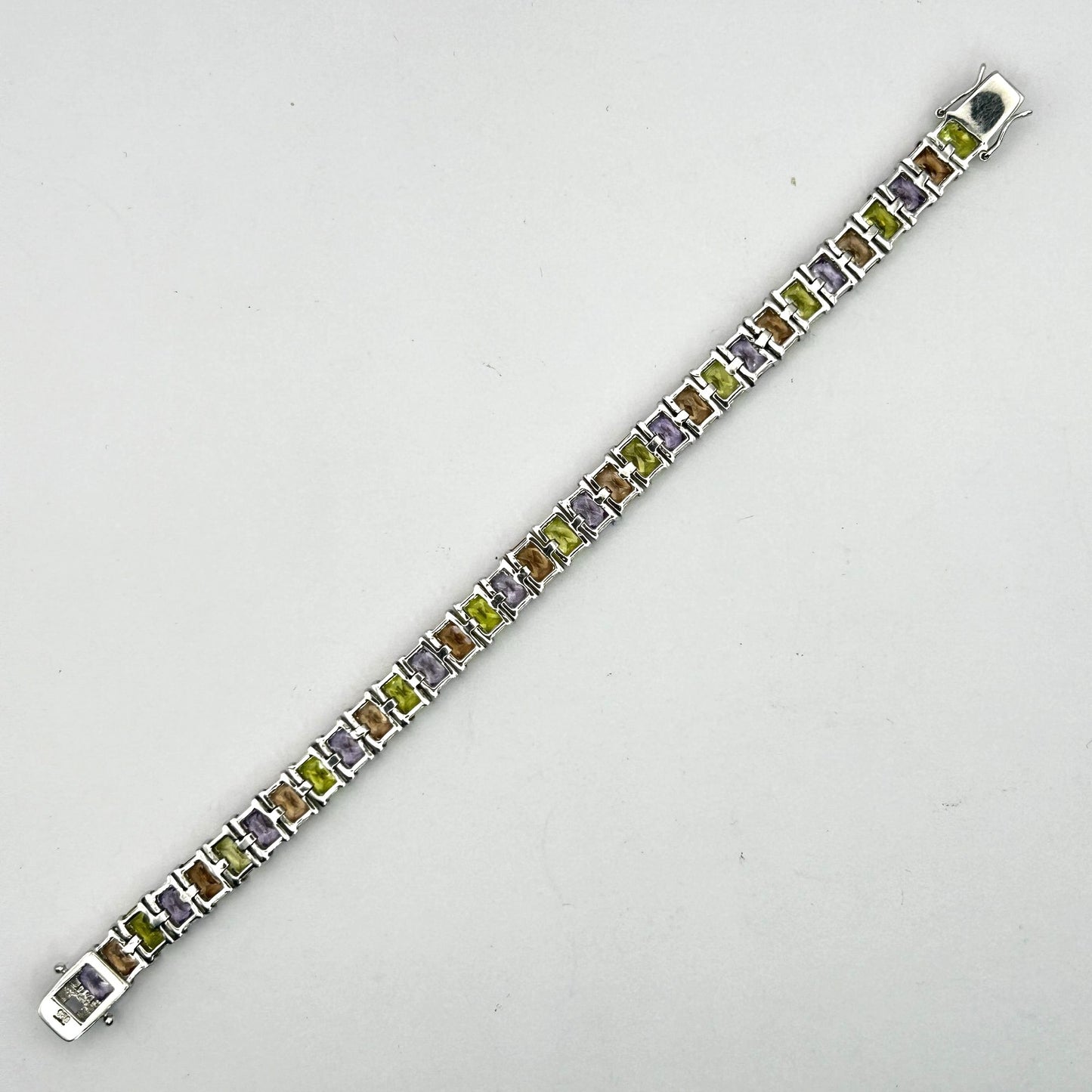 Colored CZ Rhodium Plated 925 Sterling Silver 7" Tennis Bracelet - 33 Stones