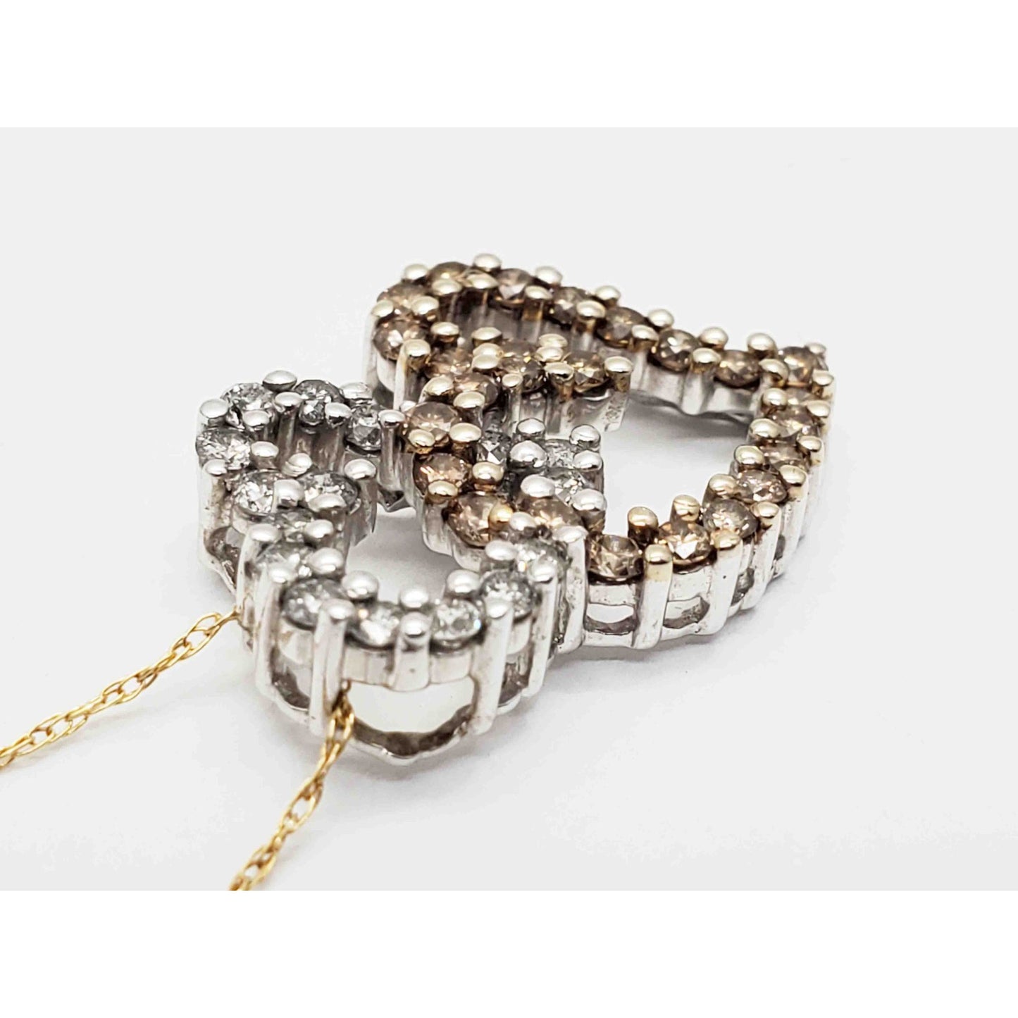 0.4 ctw Two-Tone Diamond Double Linked Hearts Pendant 14k White Gold