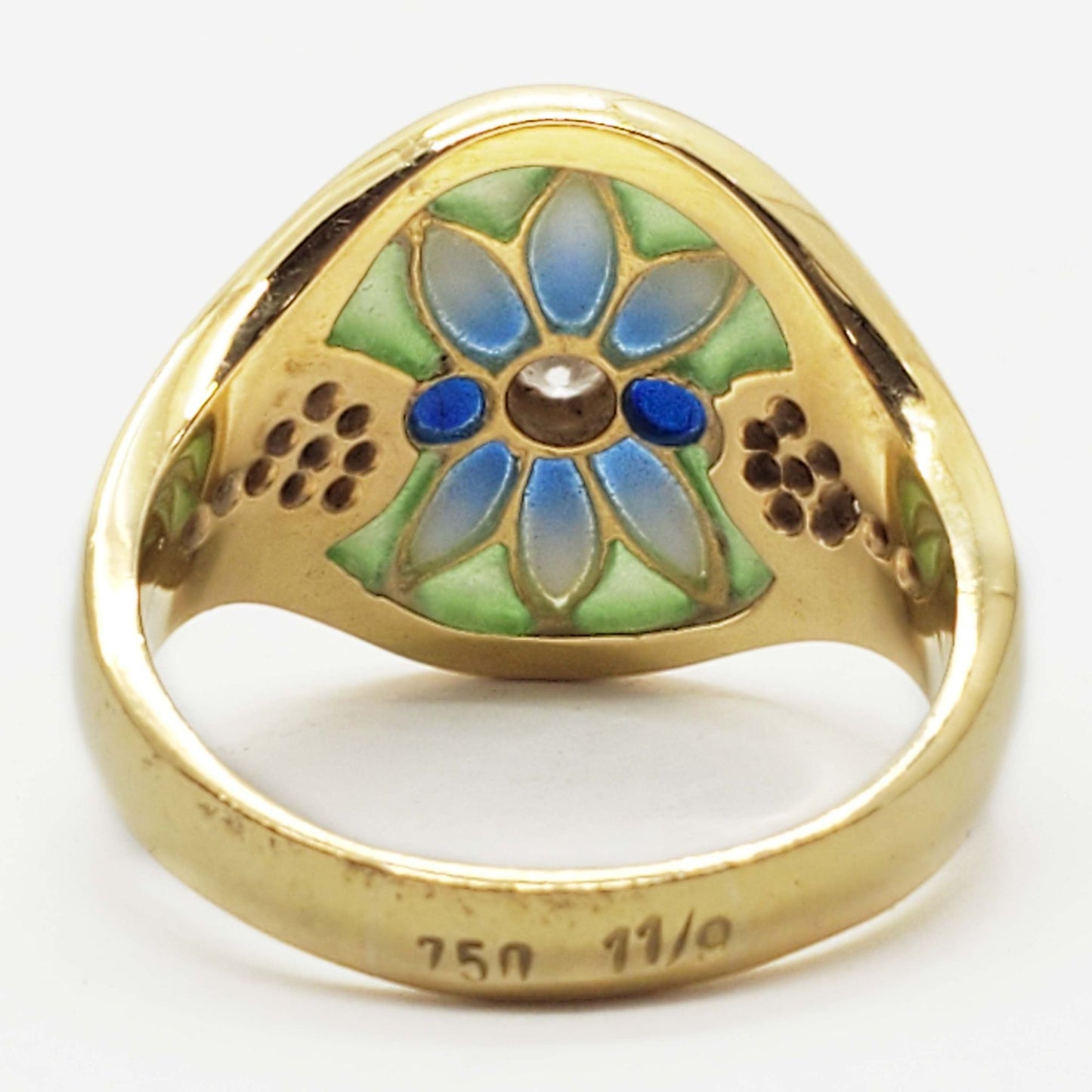 Masriera Art Nouveau Plique à Jour Enamel & Diamond Ring 18k Gold Size 8