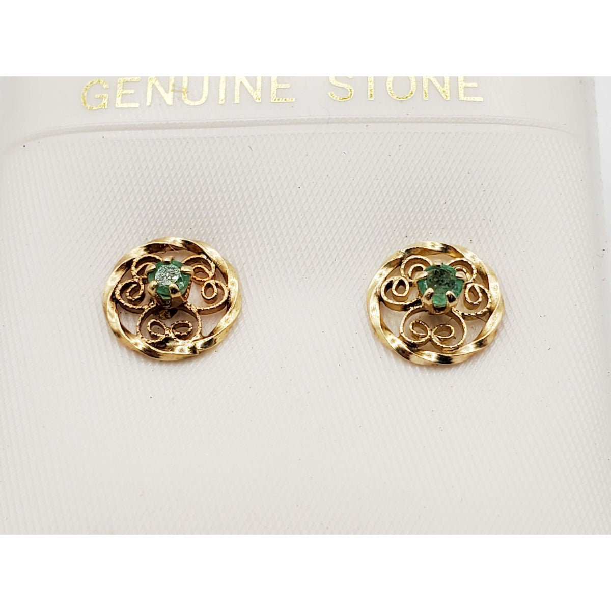 Natural Green Emerald Filigree Stud Earrings 14k Gold