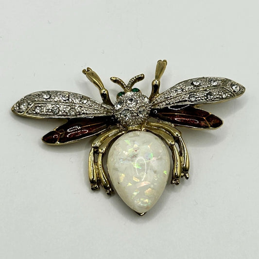 Vintage Multicolor Rhinestone Bee Shaped Brooch