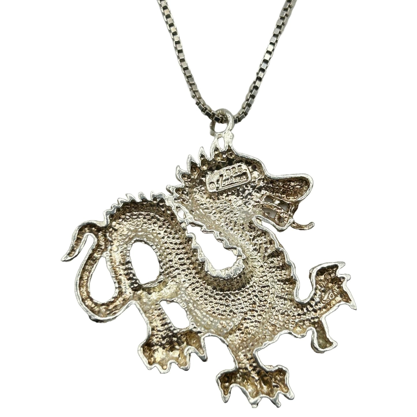 925 Sterling Silver Luck Dragon 20" Pendant Necklace