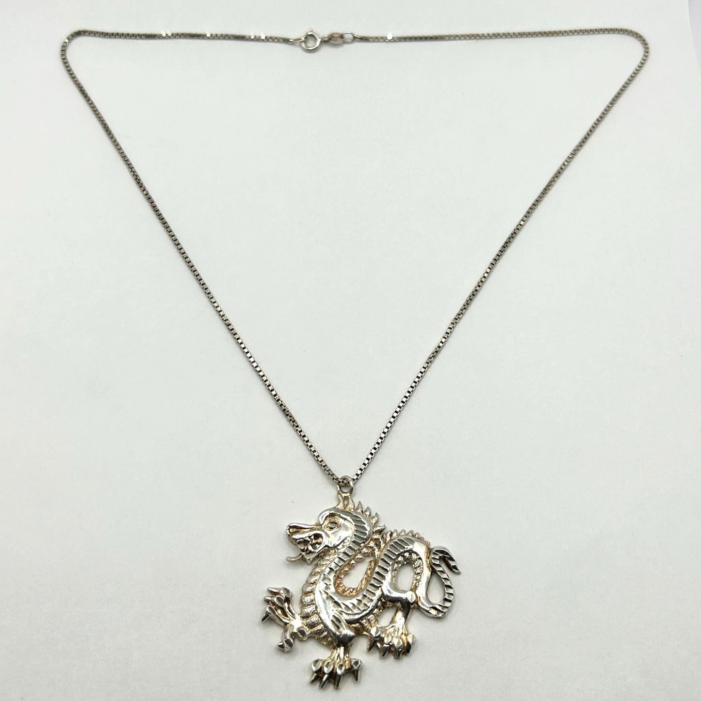 925 Sterling Silver Luck Dragon 20" Pendant Necklace