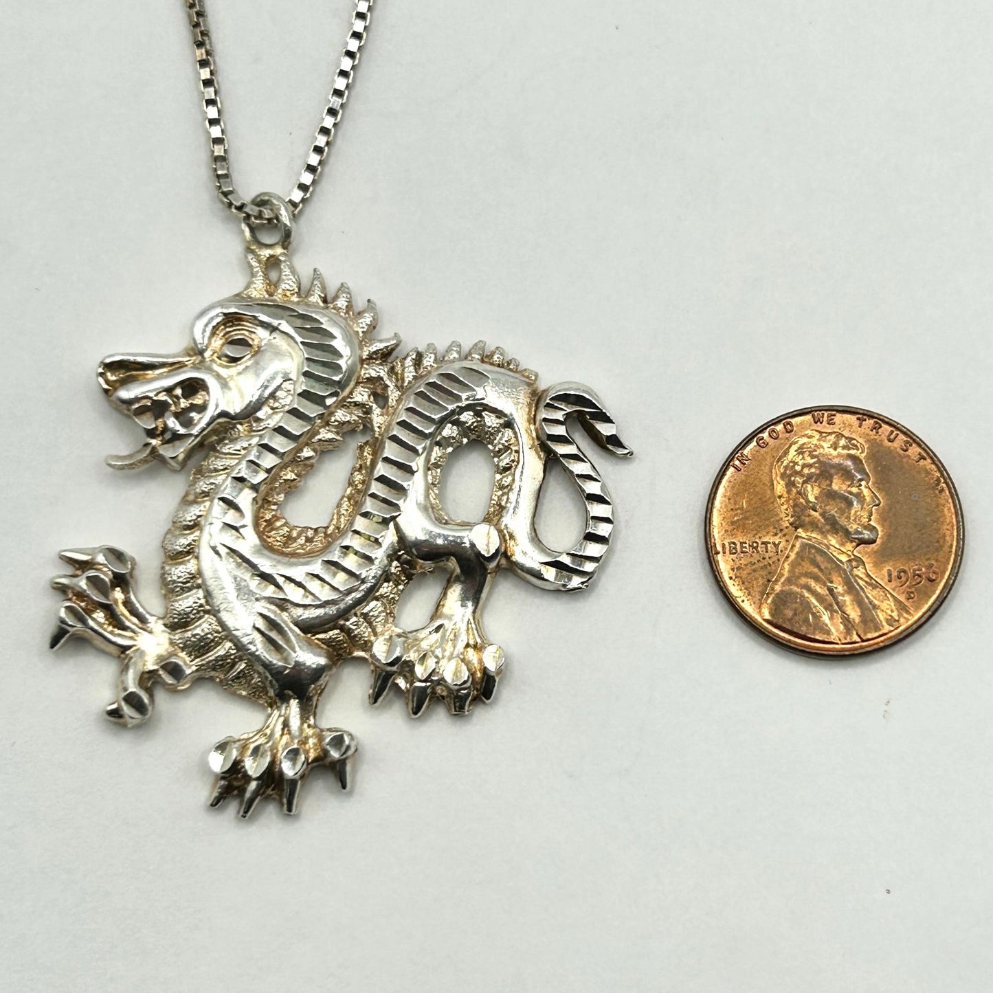 925 Sterling Silver Luck Dragon 20" Pendant Necklace