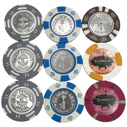 LOT of 9 Las Vegas Casino Chips $1/$5 Tokens - Stardust, Hyatt, Desert Inn, SS
