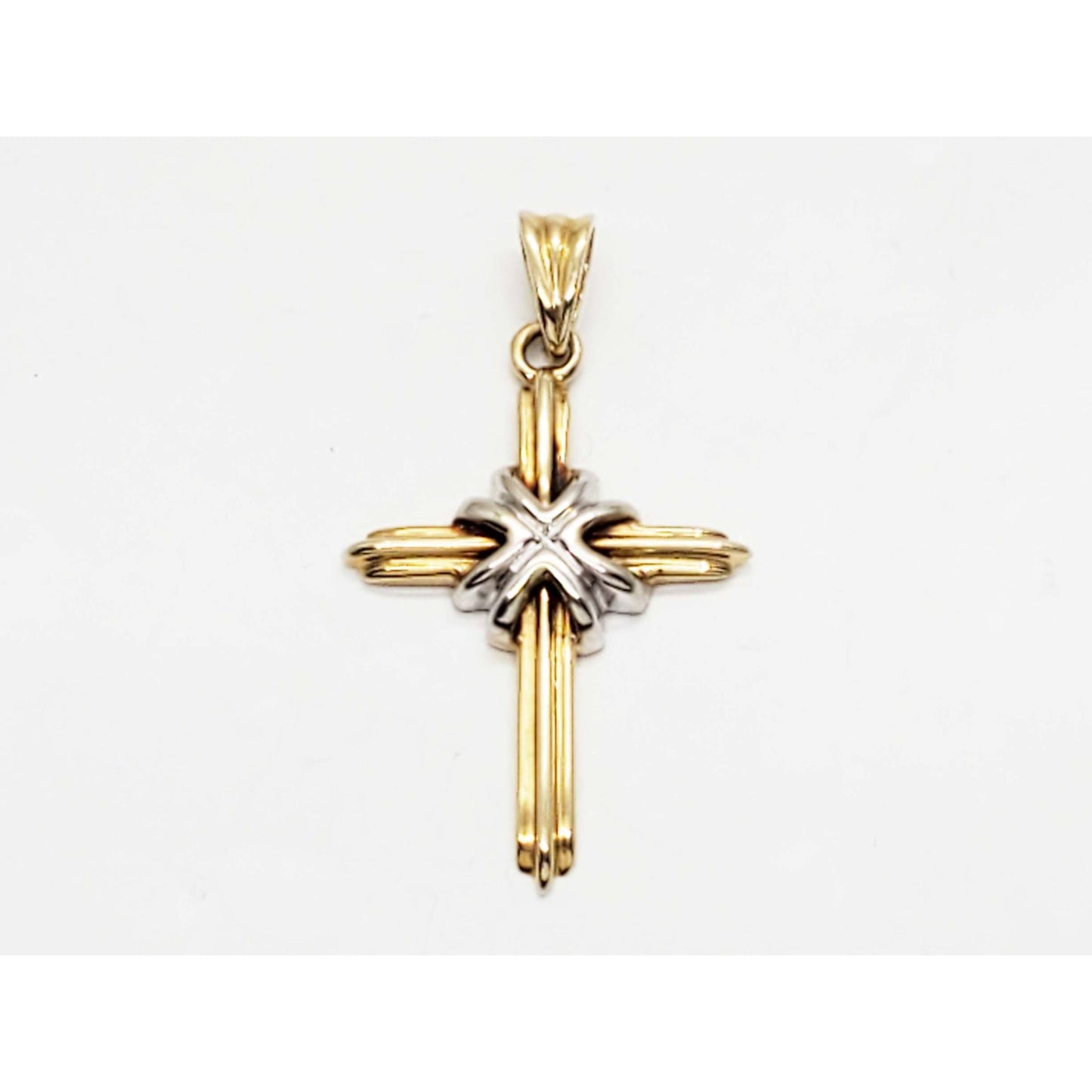 Ribbon Design Two-Tone Cross Pendant 14k Yellow & White Gold