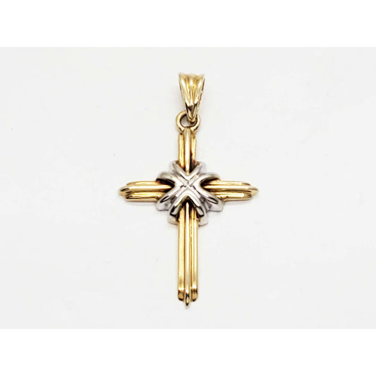 Ribbon Design Two-Tone Cross Pendant 14k Yellow & White Gold