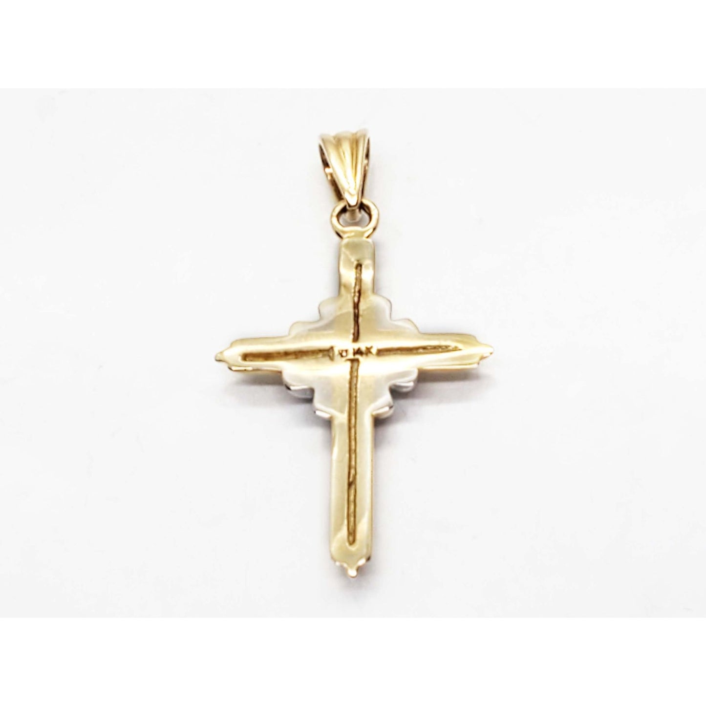 Ribbon Design Two-Tone Cross Pendant 14k Yellow & White Gold