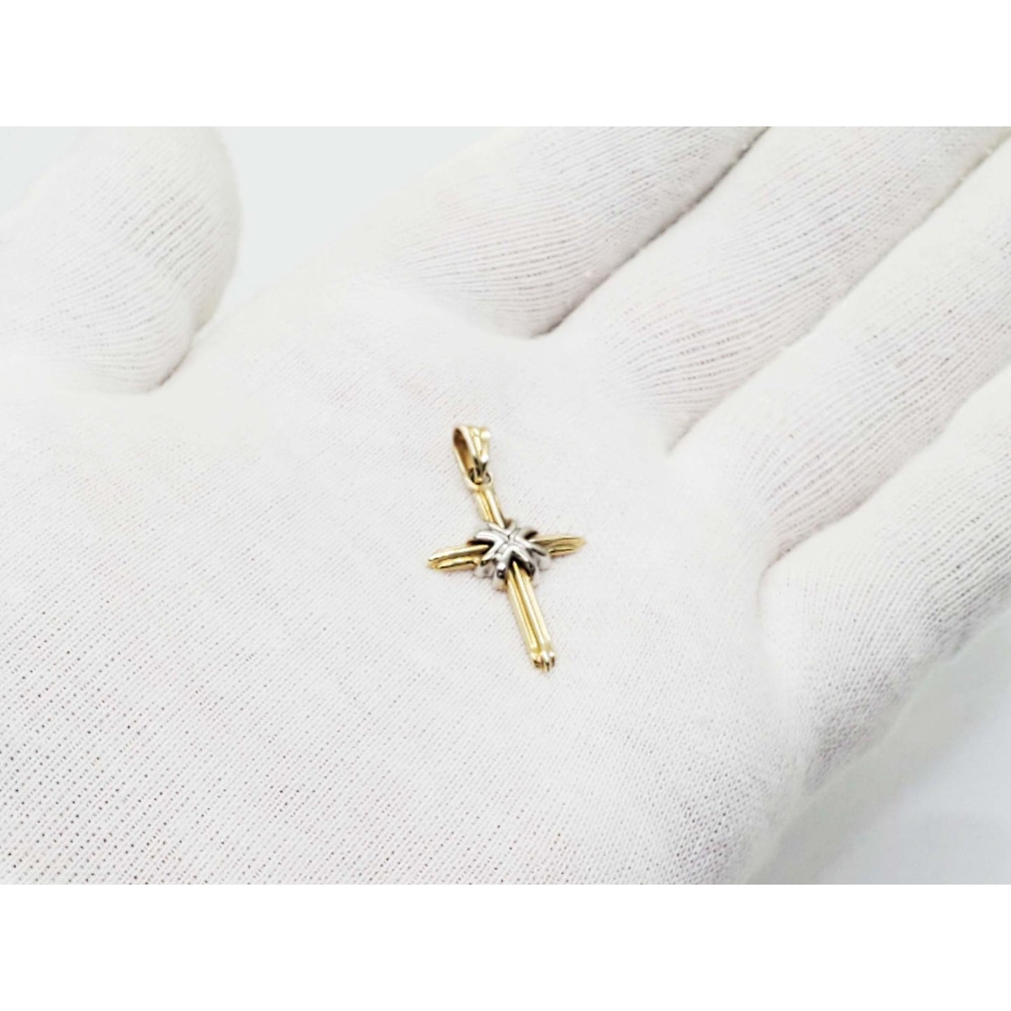 Ribbon Design Two-Tone Cross Pendant 14k Yellow & White Gold