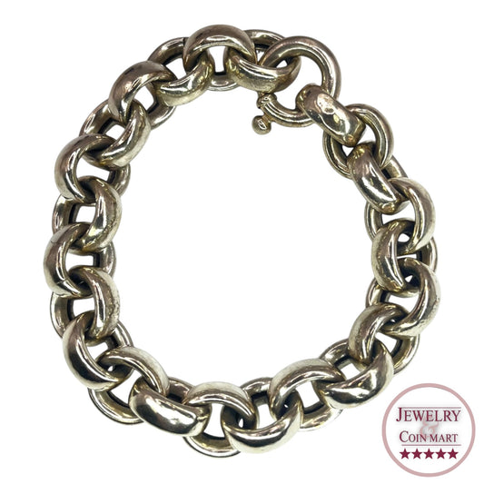 Silver Rolo Belcher Chain Bracelet 11mm Round Classic Chunky