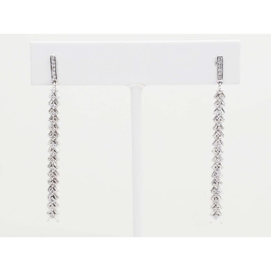 Natural Diamond Long Dangle Drop Earrings 14k White Gold SJM