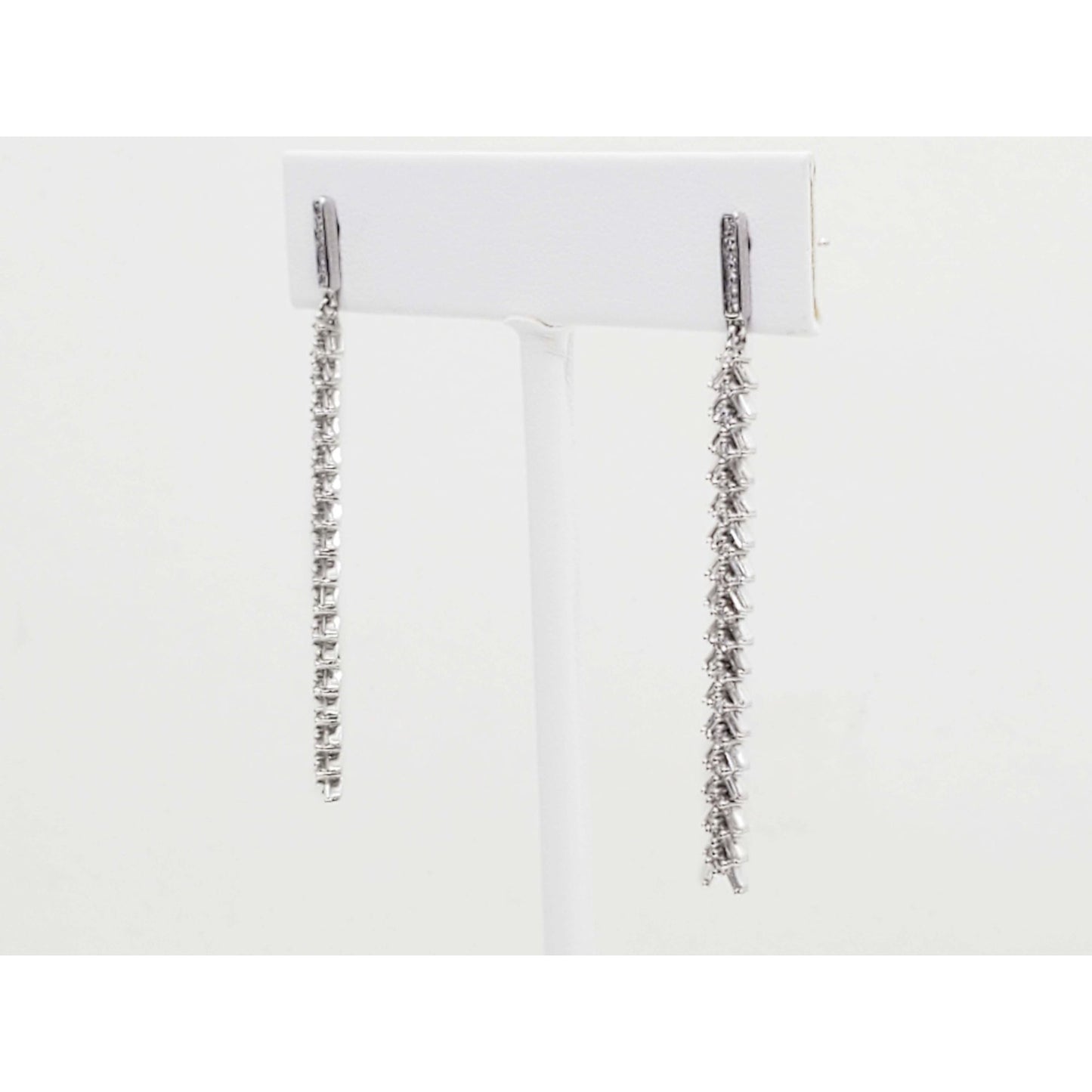Natural Diamond Long Dangle Drop Earrings 14k White Gold SJM