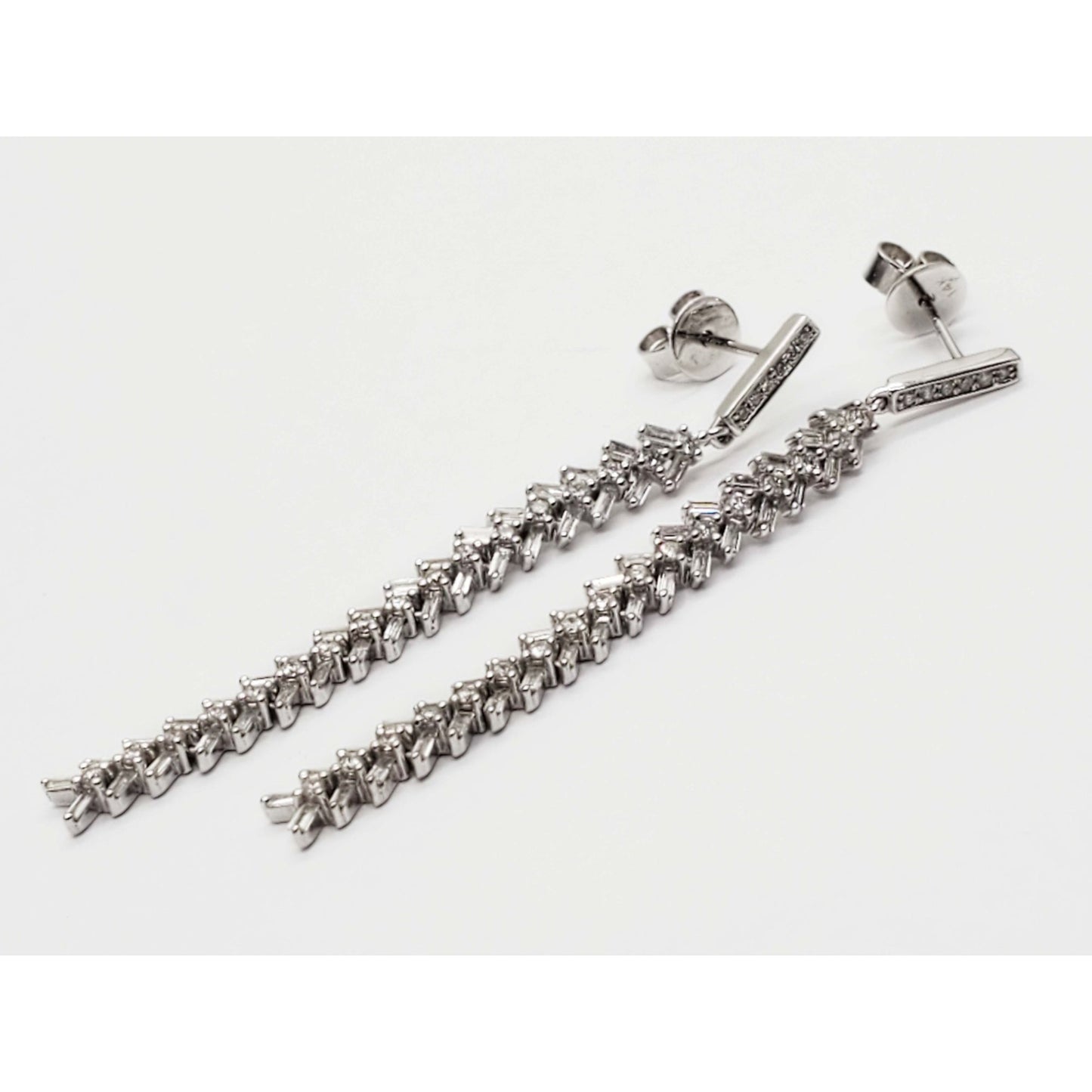 Natural Diamond Long Dangle Drop Earrings 14k White Gold SJM