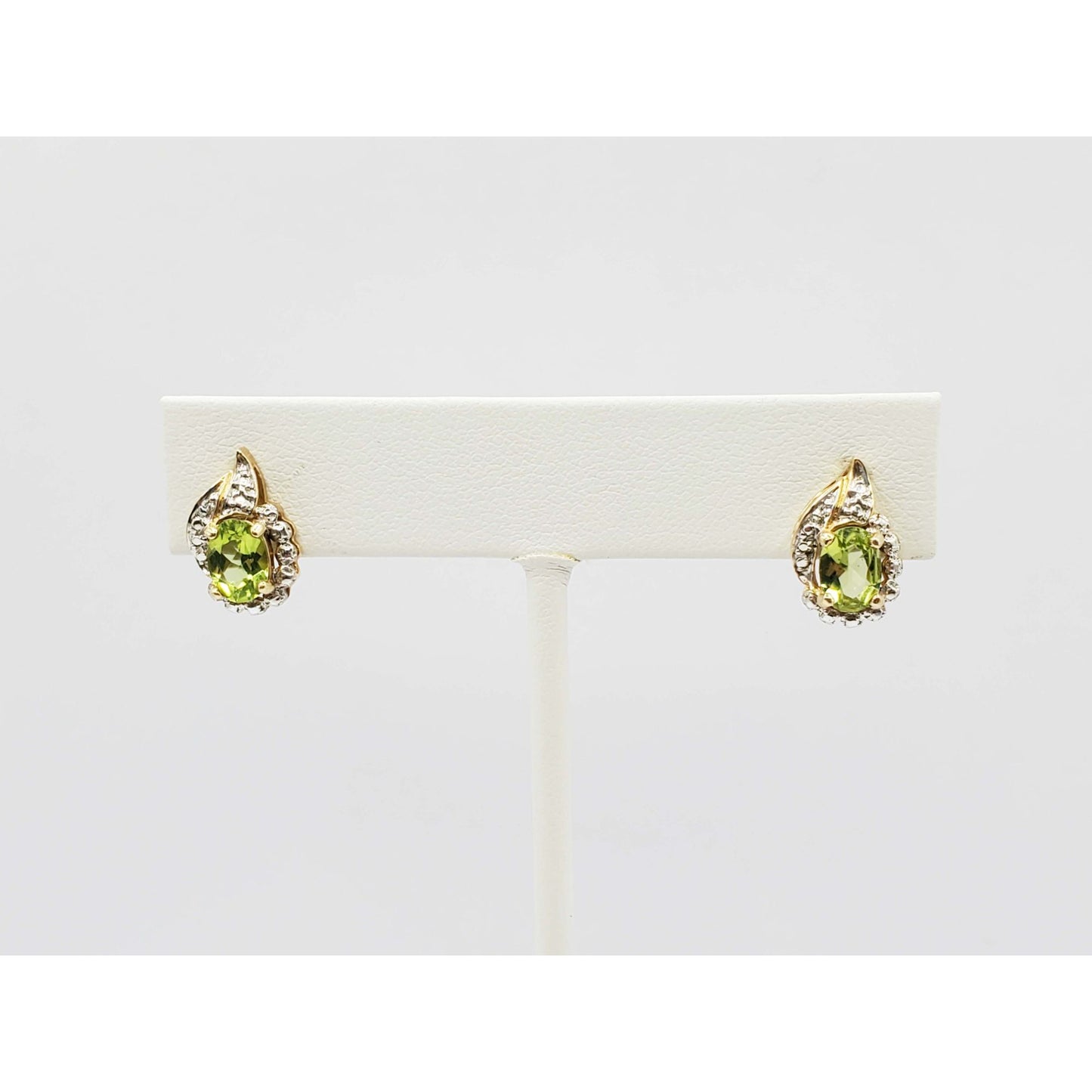 Oval Peridot & Diamond Teardrop Stud Earrings 14k Gold Mexico