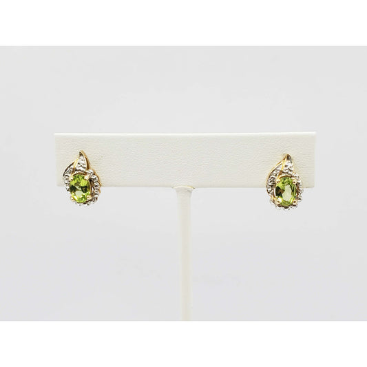 Oval Peridot & Diamond Teardrop Stud Earrings 14k Gold Mexico