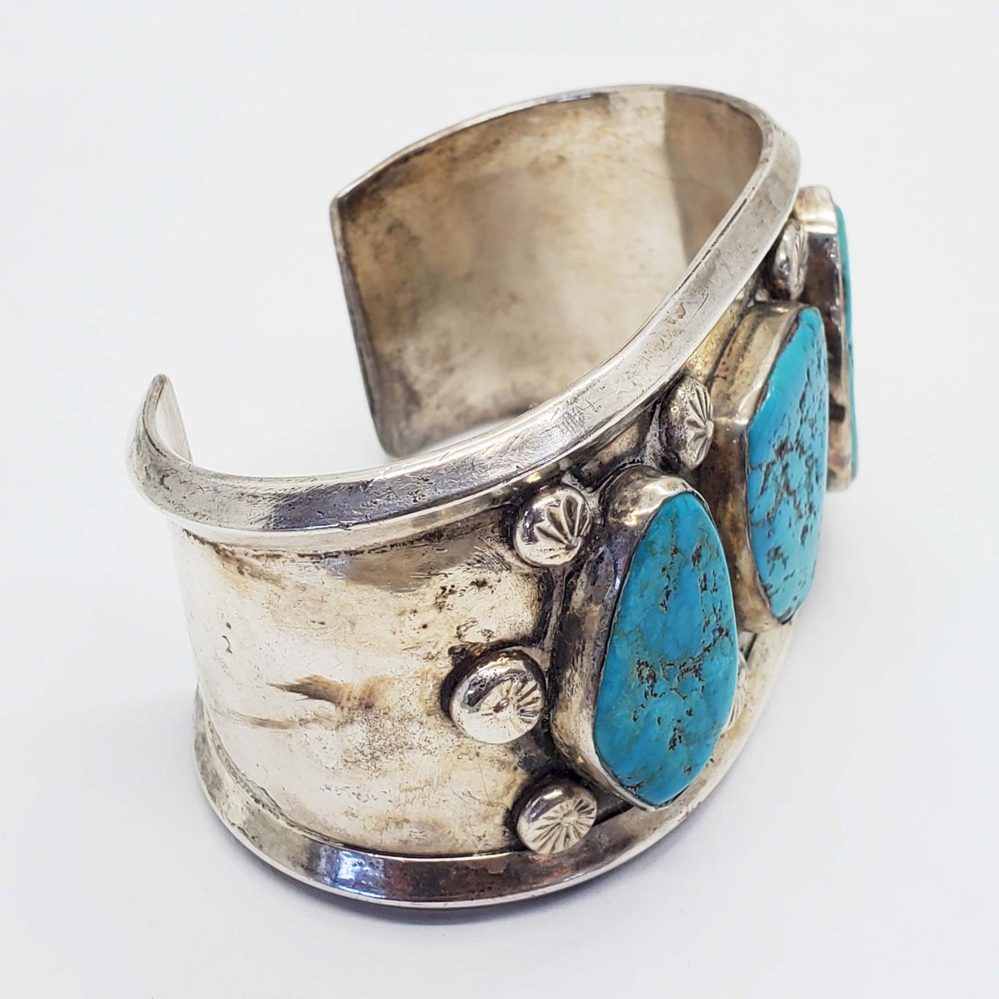 Southwestern Turquoise Sterling Silver Cuff Bracelet 100.7 Grams
