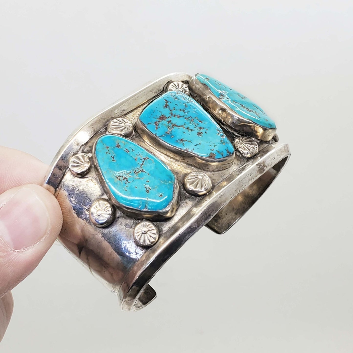 Southwestern Turquoise Sterling Silver Cuff Bracelet 100.7 Grams