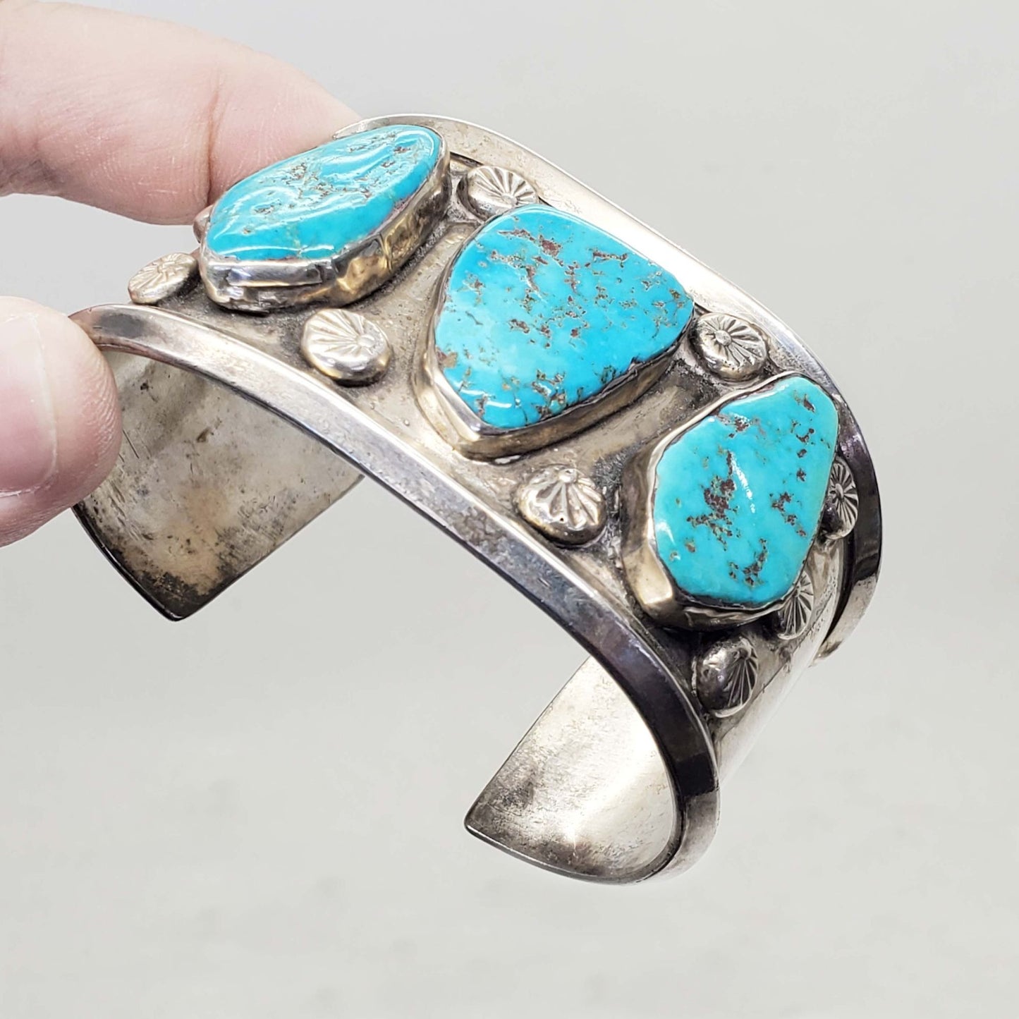 Southwestern Turquoise Sterling Silver Cuff Bracelet 100.7 Grams