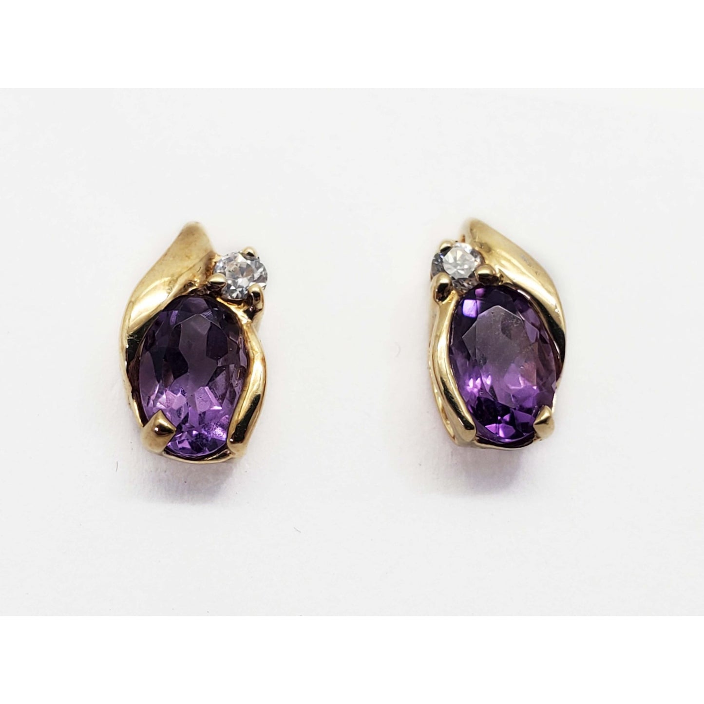 Oval Amethyst & Diamond Accent Stud Earrings 10k Gold