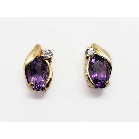 Oval Amethyst & Diamond Accent Stud Earrings 10k Gold