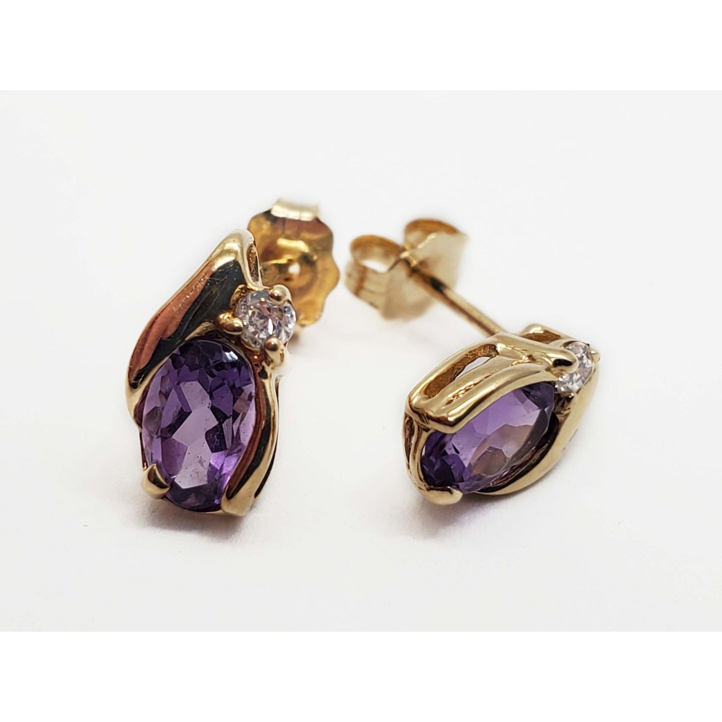 Oval Amethyst & Diamond Accent Stud Earrings 10k Gold