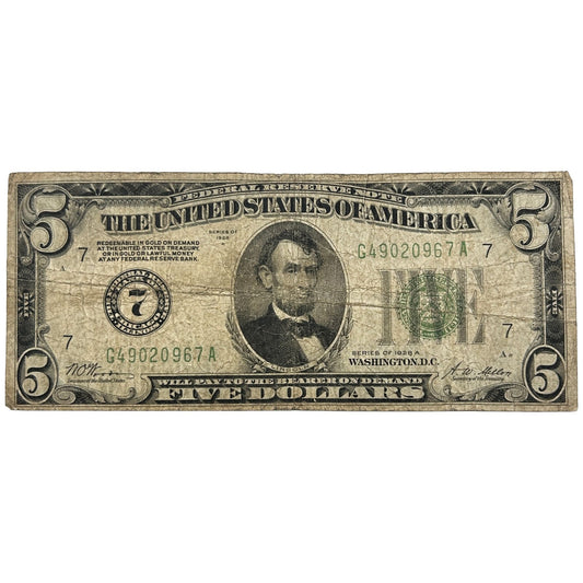 1928-A Chicago $5 FRN Redeemable in Gold Federal Reserve Note