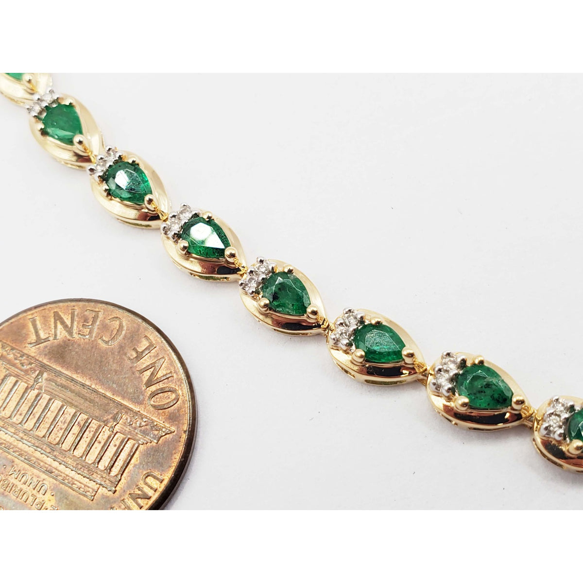 Emerald & Diamond Y-Drop Style Toggle Necklace 14k Gold 17.5" Long