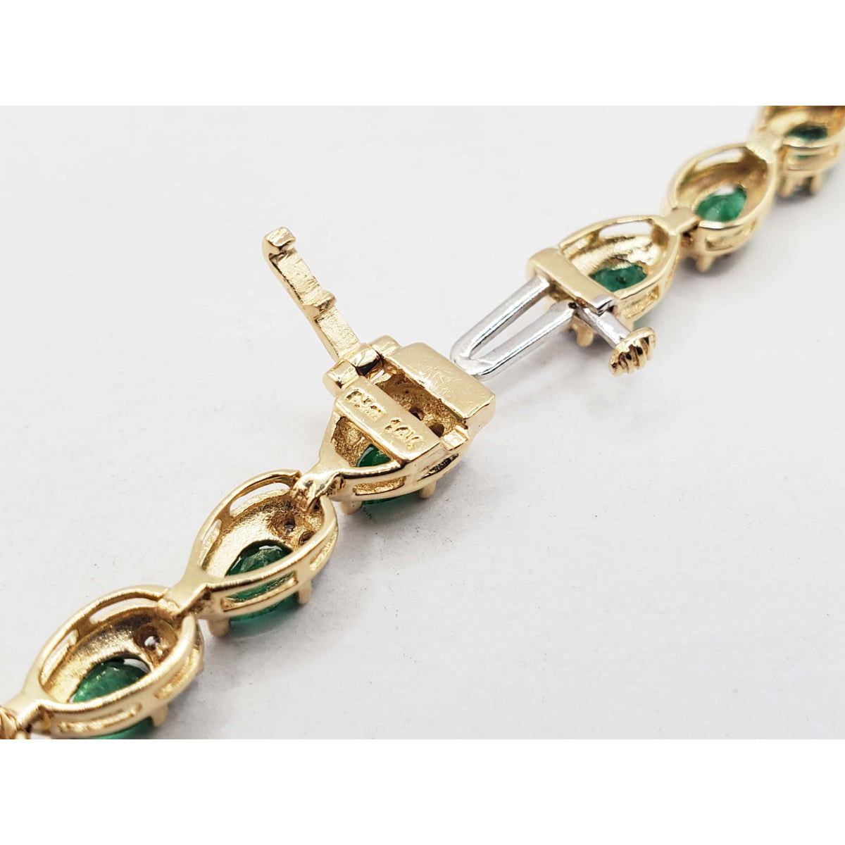 Emerald & Diamond Y-Drop Style Toggle Necklace 14k Gold 17.5" Long