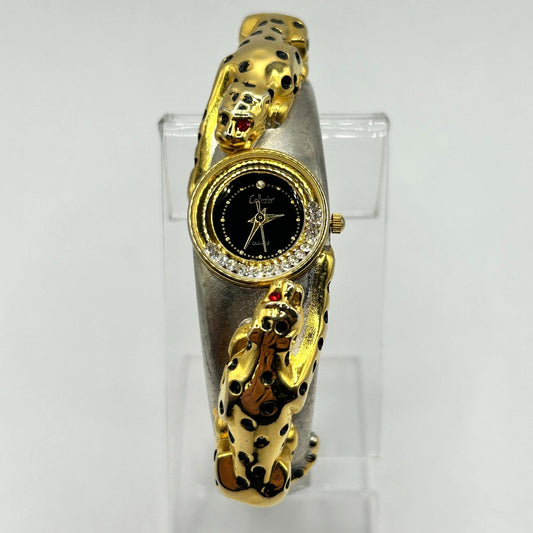 Vintage Collezio Rhinestone Leopard Cocktail Hinged Watch - WORKING