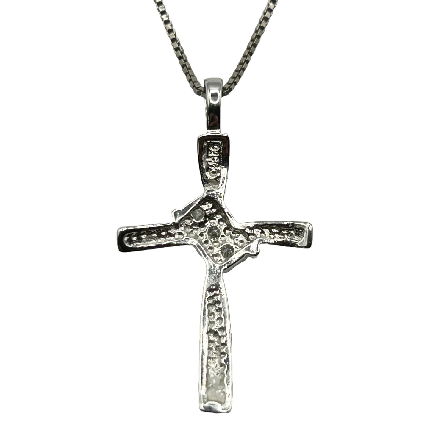 925 Sterling Silver & Diamond Cross Pendant Necklace
