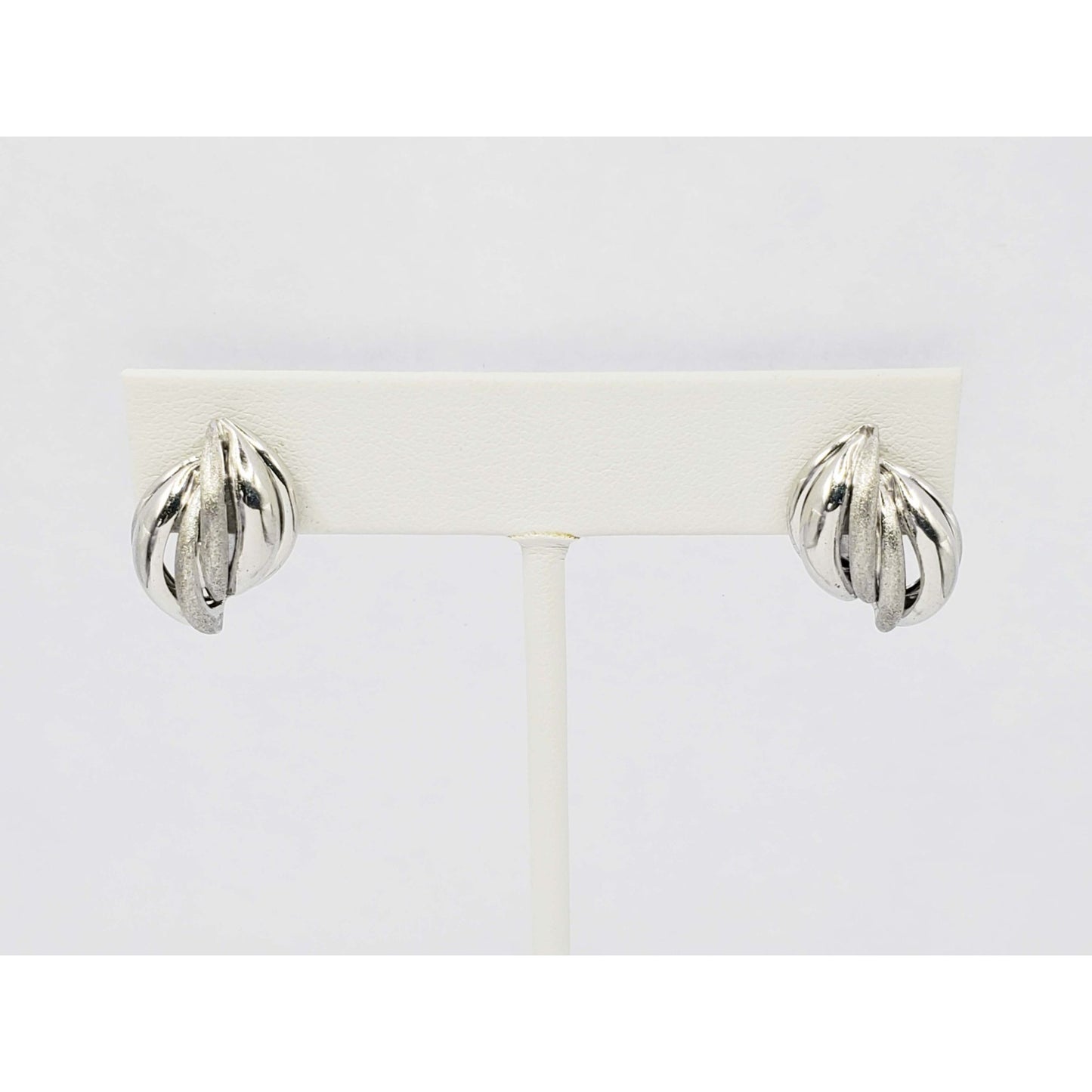Italian Openwork Swirl Design Omega Earrings 14k White Gold
