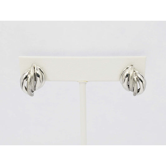 Italian Openwork Swirl Design Omega Earrings 14k White Gold