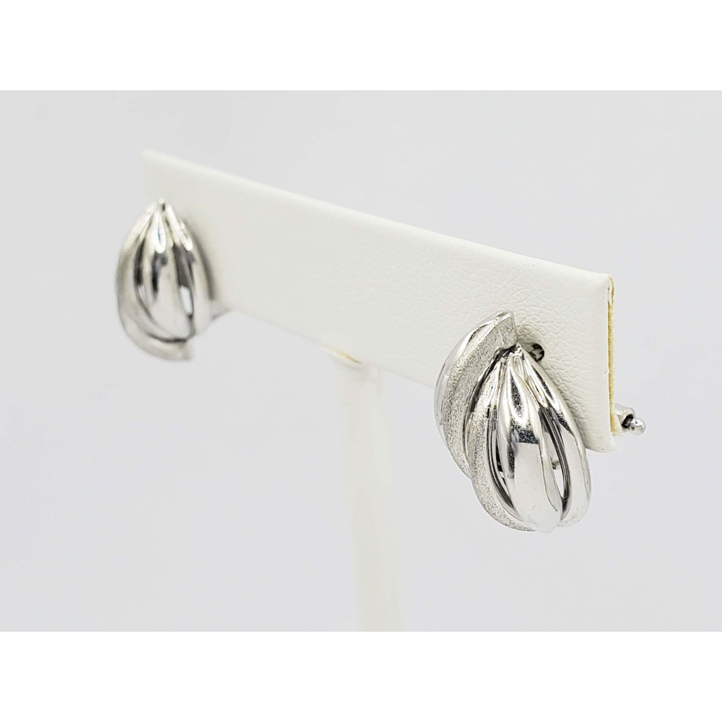 Italian Openwork Swirl Design Omega Earrings 14k White Gold