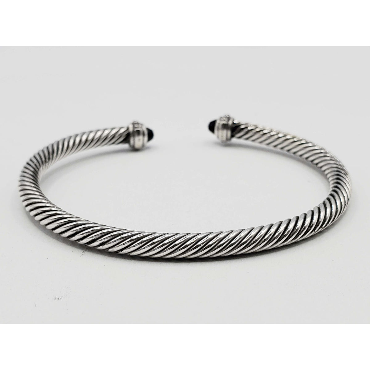 David Yurman Cable Flex Cuff Bracelet 4mm Onyx Diamond Sterling Silver Medium