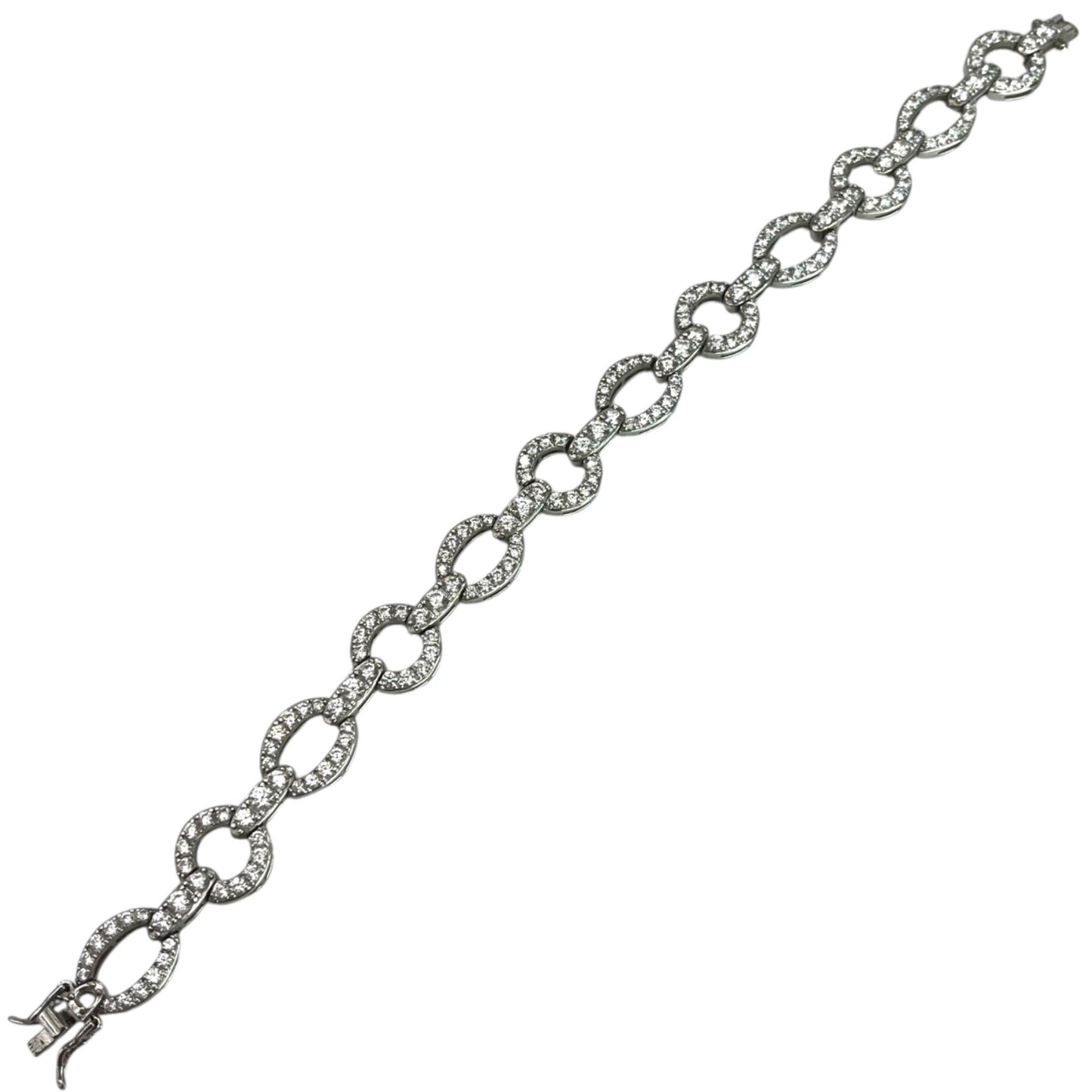 Jean Dousset 925 Sterling Silver Round Cubic Zirconia Link Bracelet Classic