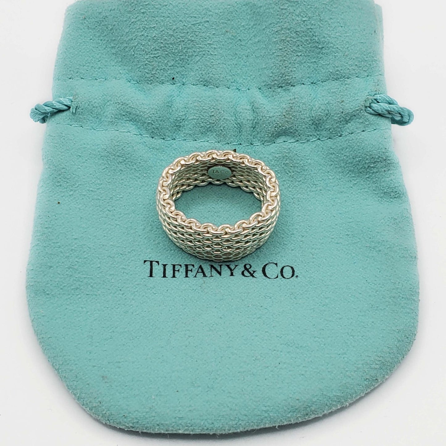 Tiffany & Co Somerset Mesh Band Ring Sterling Silver 10mm Wide Size 8