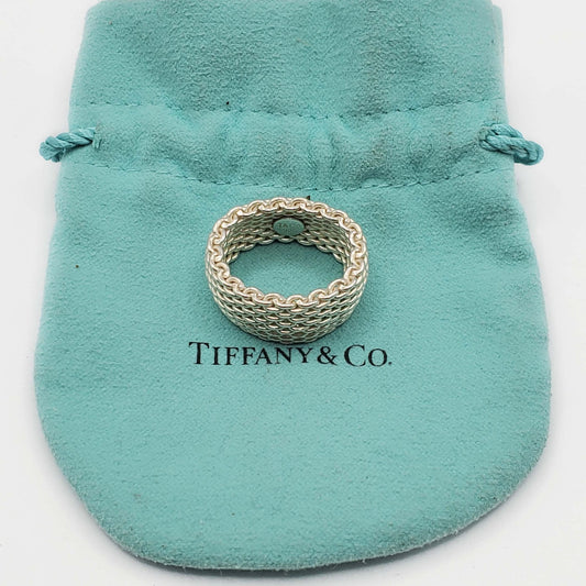 Tiffany & Co Somerset Mesh Band Ring Sterling Silver 10mm Wide Size 8