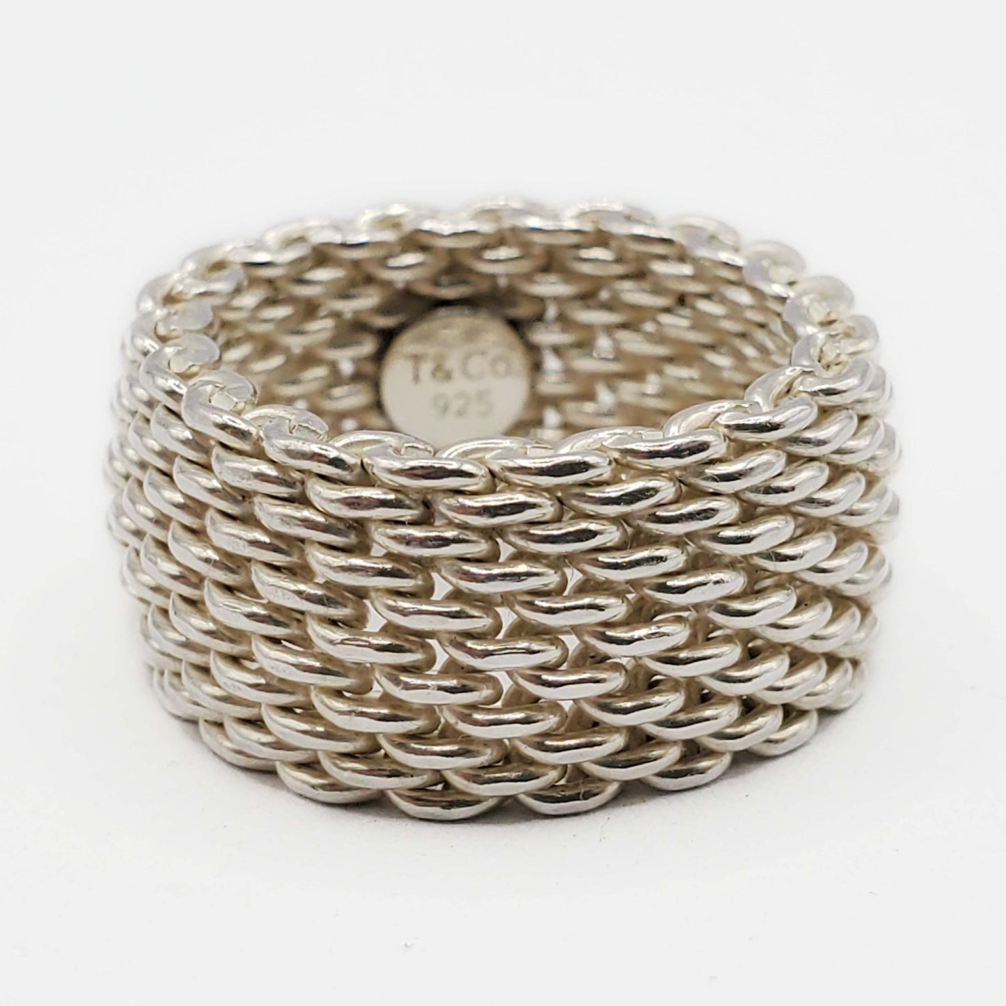 Tiffany & Co Somerset Mesh Band Ring Sterling Silver 10mm Wide Size 8