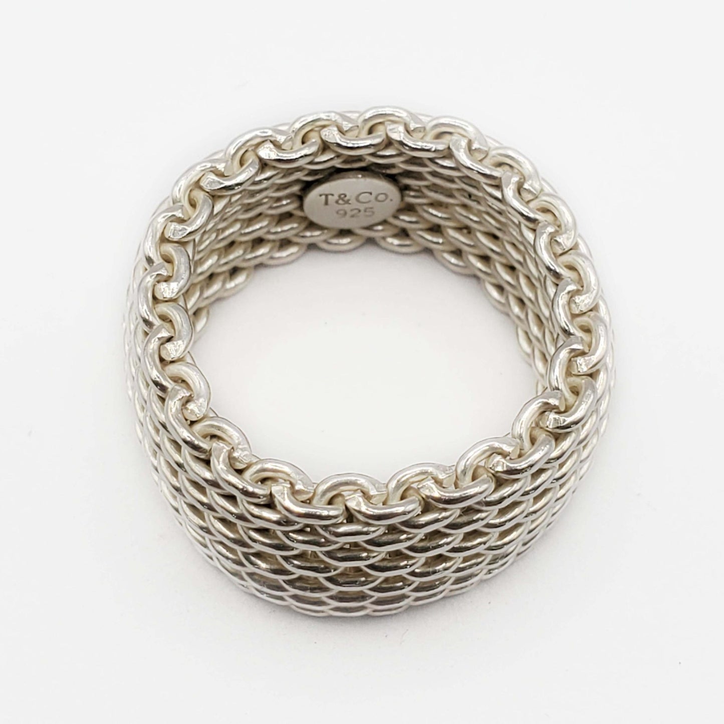 Tiffany & Co Somerset Mesh Band Ring Sterling Silver 10mm Wide Size 8