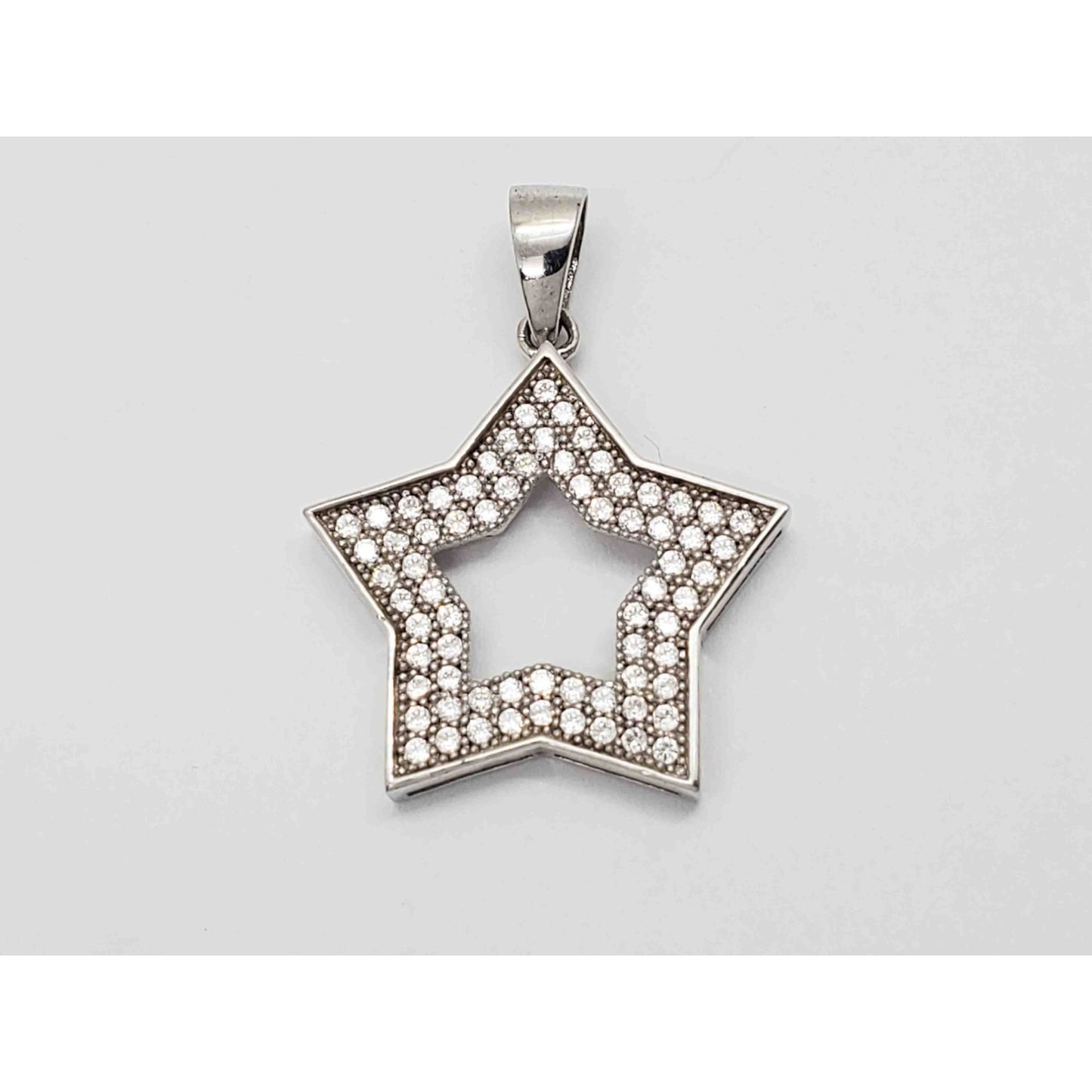 CZ Pave Open Star Drop Earrings & Pendant Set Sterling Silver