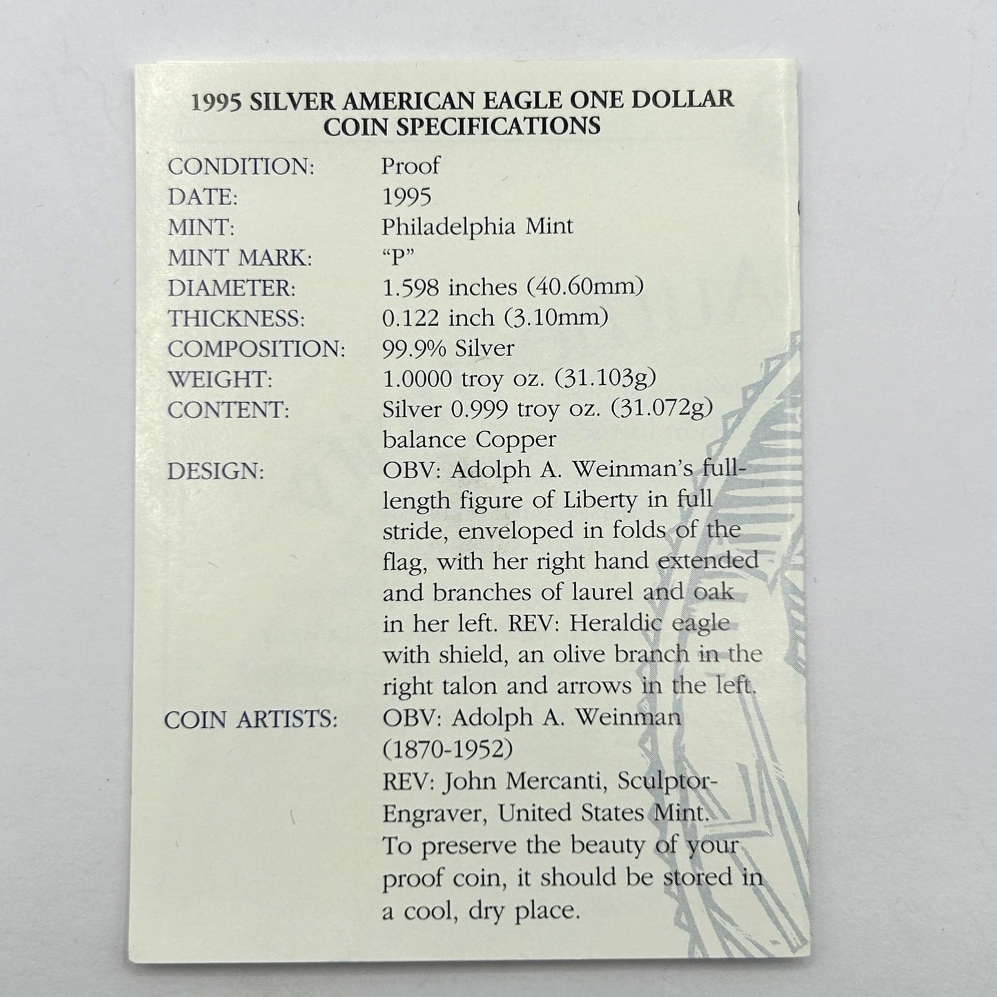 1995-P American Silver Eagle Proof in Original Government Packaging With COA