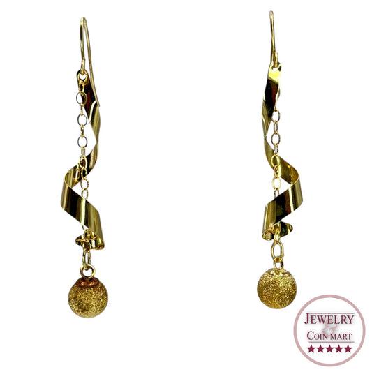 14K Gold Spinning Spiral Tassel Ball Dangle Drop Earrings Geometric Formal