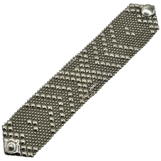 Silver Tone Liquid Metal Bracelet 1.5" Wide Mesh Style X Pattern 7" Skyler White