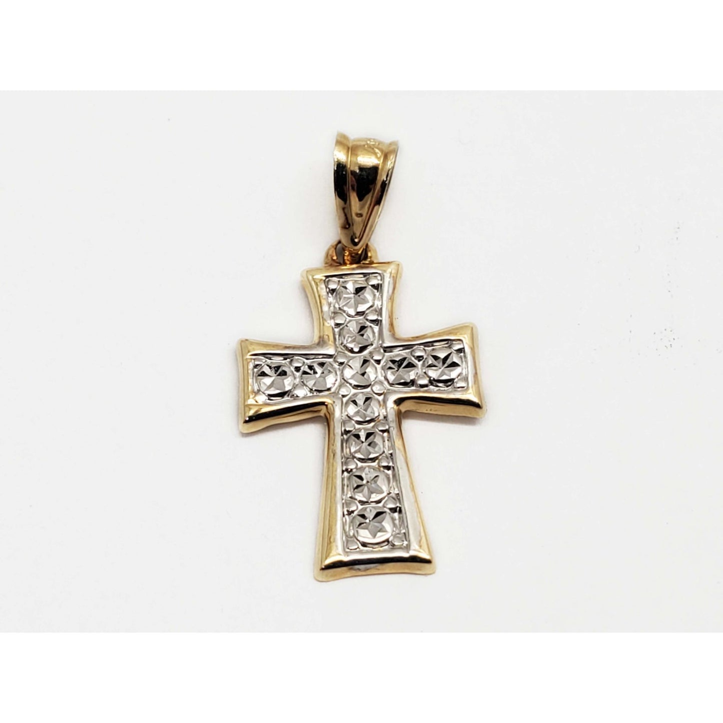 Michael Anthony Designer Dia-Cut Two-Tone Cross Charm Pendant 14k YG/WG